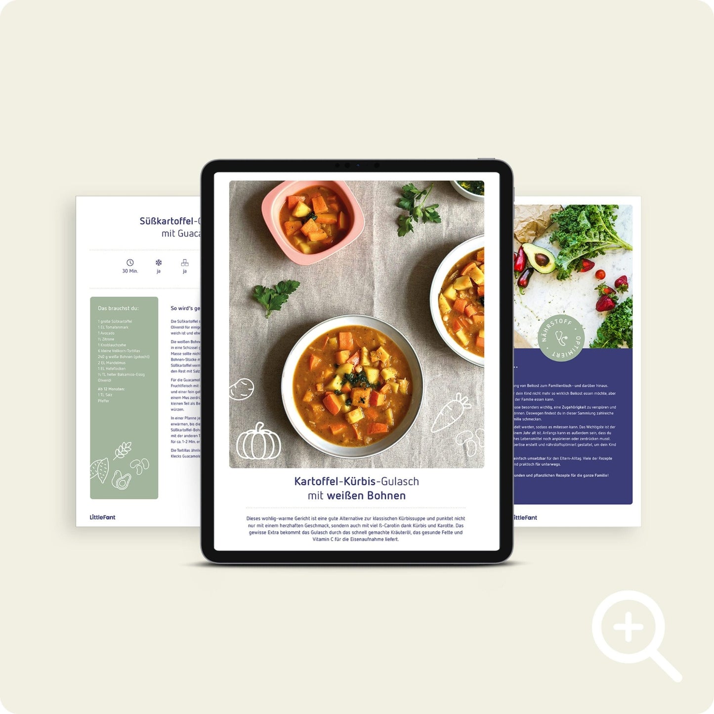 Das leckere, vegane Gulasch aus Bohnen, Kürbis und Kartoffeln mit Petersilie und Kräuteröl ist ein pflanzliches Familienrezept aus dem E-Book.